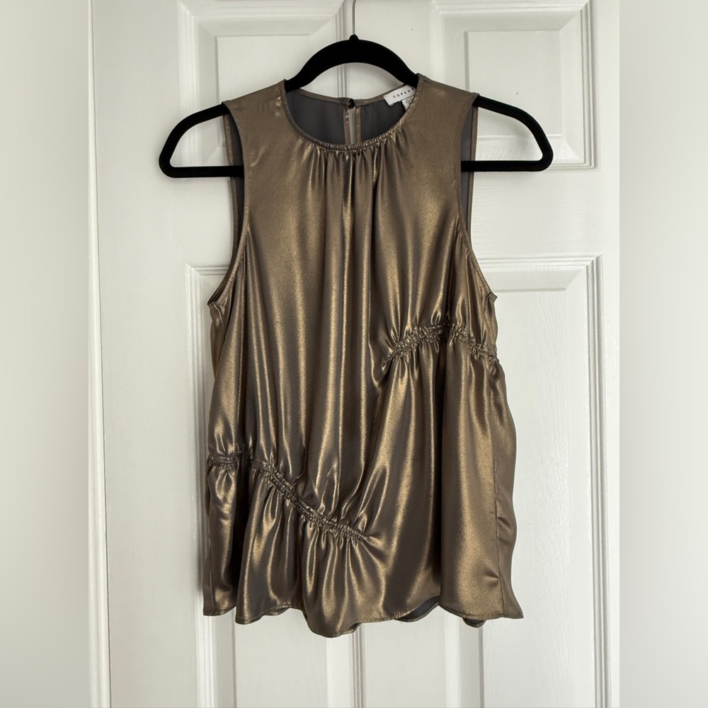 Topshop Bronze Ruched Foil Top